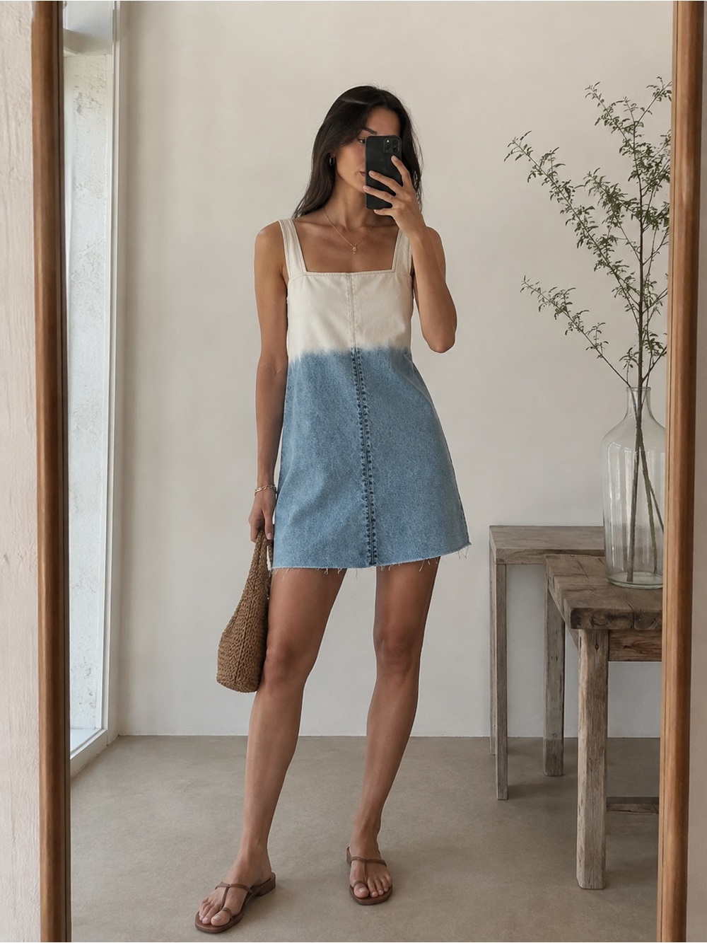 Rag & Bone Jayde Featherweight Dip-Dye Denim A-Line Mini Dress Blue White xs NWO
